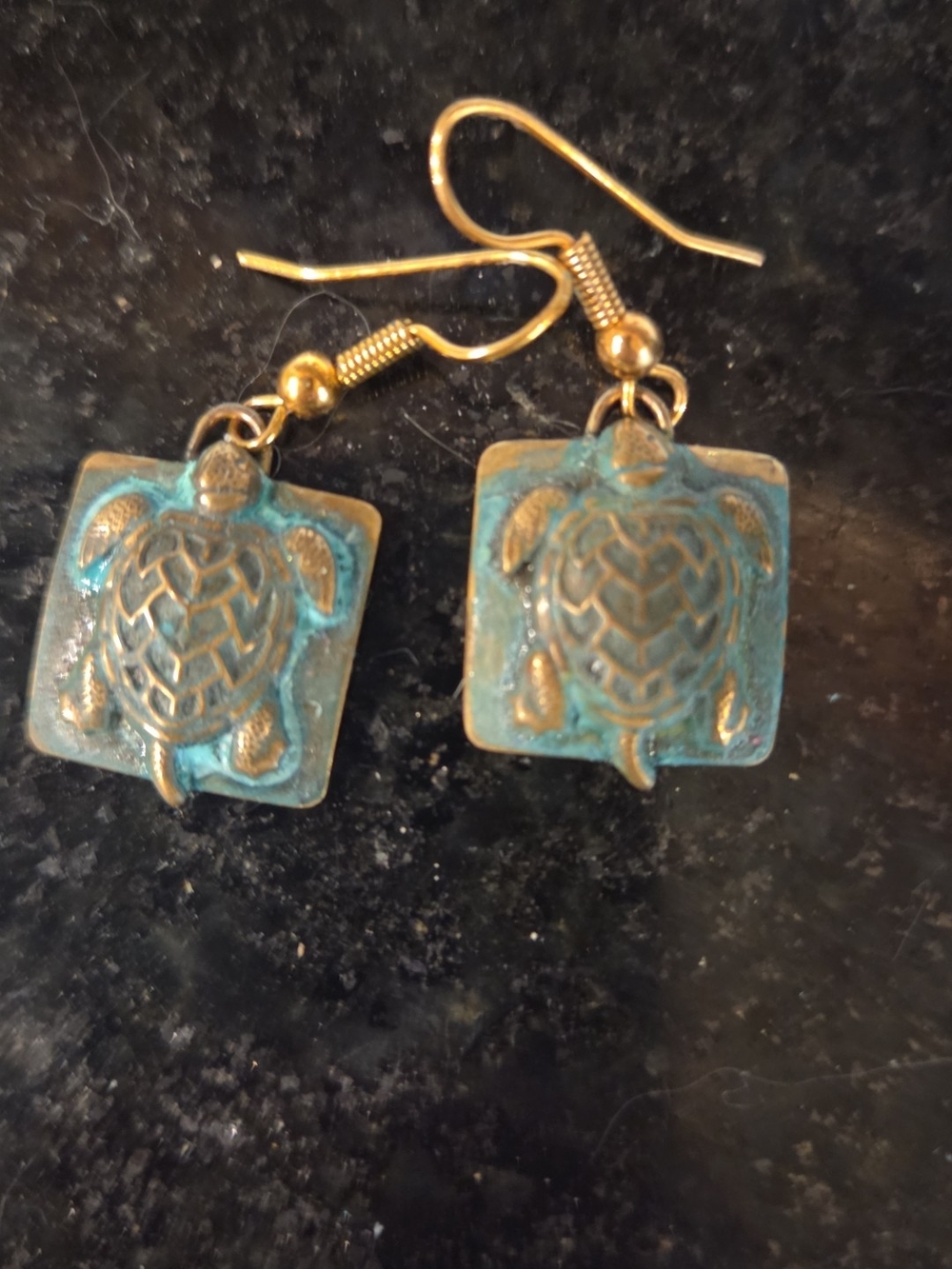 Turquoise Patina Sea Turtle Drop Earrings - Women Jewelry